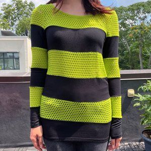 Le Château Black and Neon Green Punk Emo Grunge Top Size S